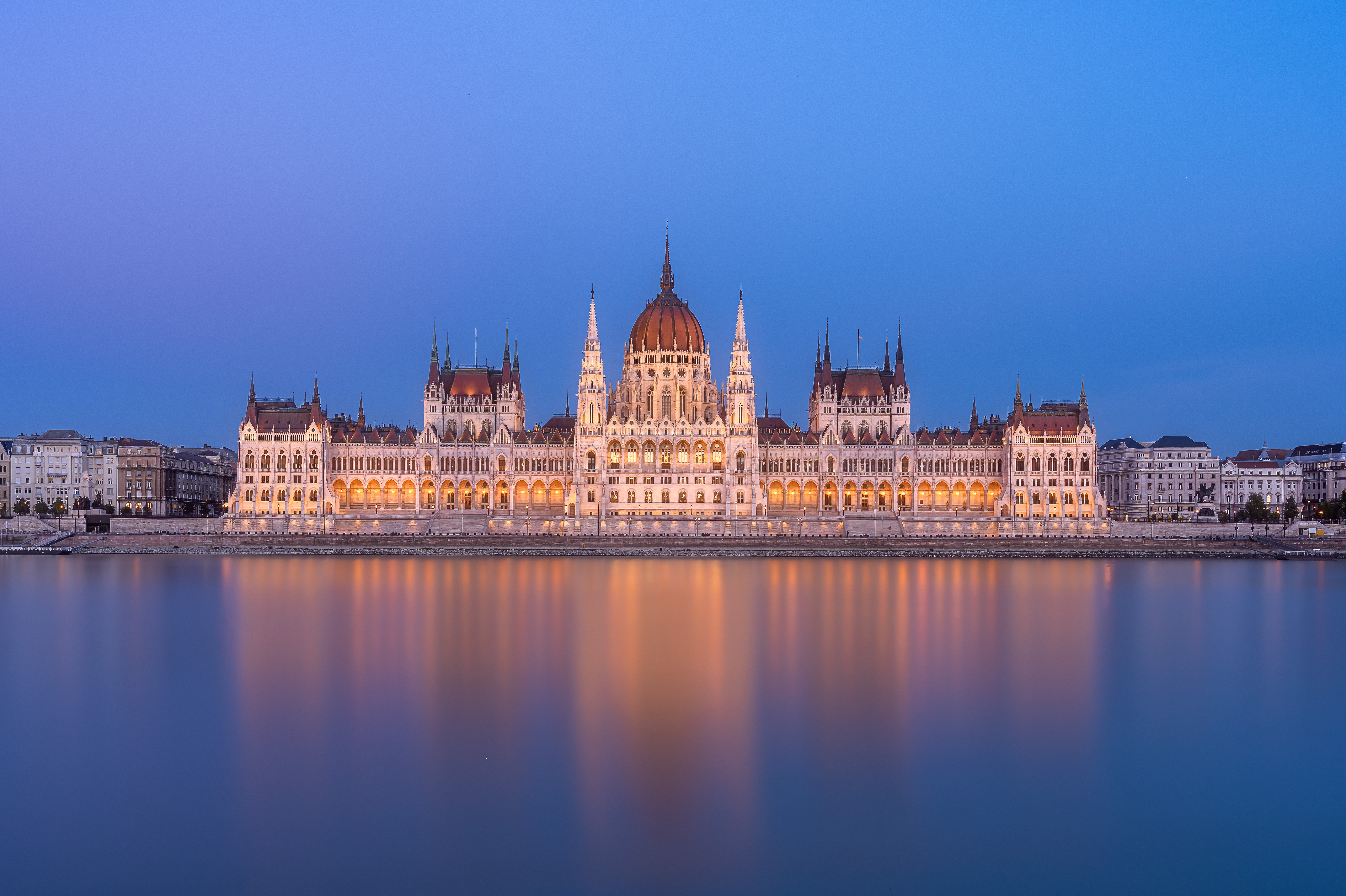 An iconic view of Budapest Parliament taken before sunrise.